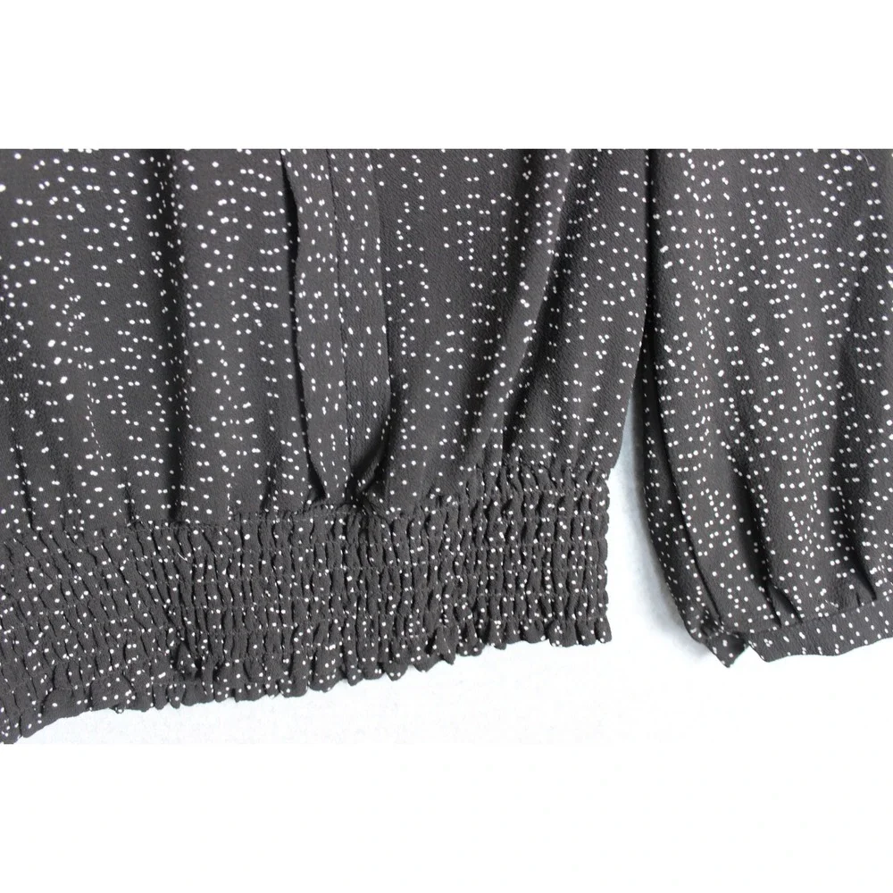 Monteau Los Angeles Blouse Smocked Waist Long Sleeve Top‎ Black XL